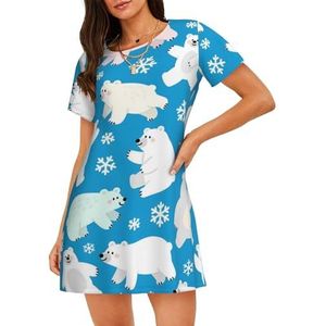 Zelinge Nachtjaponnen voor dames nachthemd slaapjurk losse loungewear S-3XL, Winter Sneeuwvlokken Beren Blauw, S