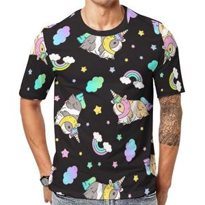 Cavia eenhoorns regenbogen heren korte mouw grafisch T-shirt ronde hals print casual T-shirt XL
