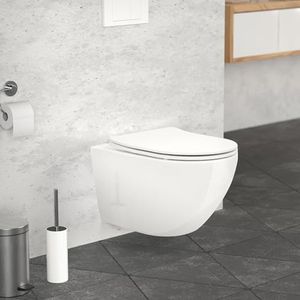 ECD Germany Wandcloset zonder spoeling van keramiek in wit met nano-coating, wandcloset lang 52 cm, toilet met afneembare Duroplast closetzitting met soft-close mechanisme, wastoilet met lotus-effect