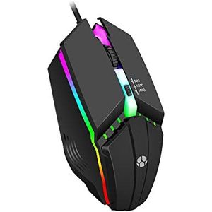 Bedrade gamingmuis, optische USB-muizen voor laptop/desktop, 800 tot 1600 3 instelbare DPI en RGB-licht, ergonomisch met 4 programmeerbare knoppen voor computer, Windows 7/8/10/XP Vista Linux
