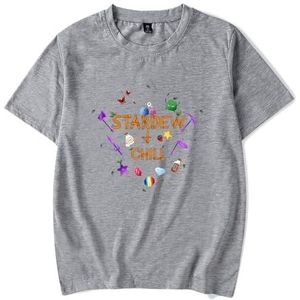 Stardew Valley T-shirt voor jongens en meisjes, casual T-shirt, uniseks, modieus shirt met korte mouwen, zomerkleding, Grijs, XL