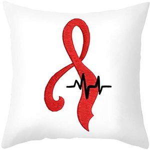 Ethereval Linnen bank kussenslopen buiten patio sofa kussen met rits elektrocardiogram patroon Indiase stijl kwastjes wit rood - 45 x 45 cm