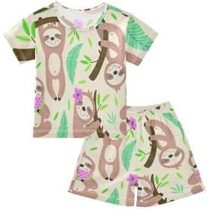 YOUJUNER Kinderpyjama set schattige luiaard korte mouw T-shirt zomer nachtkleding pyjama lounge wear nachtkleding voor jongens meisjes kinderen, Meerkleurig, 12 jaar