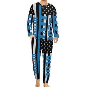 Blue Lives Matter Pyjama voor heren, loungewear met lange mouwen, bovendeel en onderkant, 2-delig