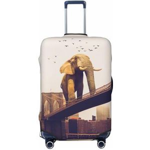 NKQSOAUH Bagagehoes Elastische Wasbare Koffer Cover Stofdichte Koffer Protector Gepersonaliseerde Olifant Op Een Brug Reizen Bagage Bagage Covers Voor 45-70 cm, Zwart, S