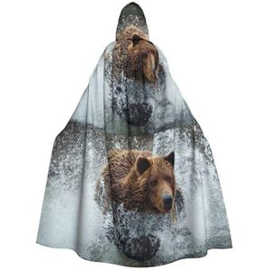 WURTON Bear Running Print Hooded Mantel Unisex Volwassen Mantel Halloween Kerst Hooded Cape Voor Vrouwen Mannen
