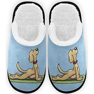 Hond Yoga Pantoffels voor dames, pluche voering, comfort, warm koraal fleece dames huisschoenen voor binnen en buiten spa