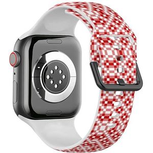 Zachte sportband compatibel met Apple Watch 38/40/41mm (Geruite Stof Rood) Siliconen Armband Strap Accessoire voor iWatch