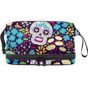 Grote capaciteit reizen cosmetische tas,Schedel Paars,Make-up tas,Waterdichte make-up tas Organizer, Meerkleurig, 27x15x14 cm/10.6x5.9x5.5 in