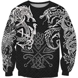 Viking-hoodie for heren, Noorse mythologie Viking Dragon Wolf-pullover met volledige ritssluiting, buiten, grote zak, harajuku-jack met trekkoord en capuchon (Color : Bsweater, Size : XS)