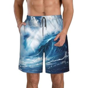 MGGAklp Big Ocean Wave Hd Print Casual Shorts voor heren, elastische taille, trekkoord, lichtgewicht, outdoor, zomer, strandshorts, Wit, S