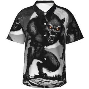 ERSDWRE Weerwolf Hd 03 Print Heren Korte Mouw Button-Down Shirts Casual Zomer Strand Shirts Hawaii Shirt voor Mannen, Zwart, S