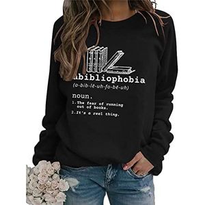 Abibliophobia Sweatshirt Women Funny Letter Printed Book Graphic Sweatshirt Reading Pullover Gift for Book Lover