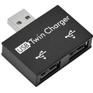 USB Hub2.0, draagbare mannelijke naar 2-poorts USB dubbele oplader splitter adapter converter kit, voor computer, laptop, desktop, voor thuiskantoor(zwart)