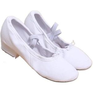 Balletschoenen kwaliteit dansschoenen voor vrouwen middenhak leer meisjes vrouwen ballet dansschoenen buik yoga dansschoenen leraren schoenen 25, Canvas Wit, 39.5 EU