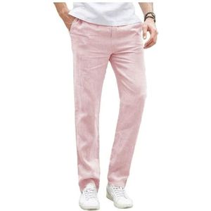 Tuikayoo Linnen zomerbroek voor heren, casual, strand, regular fit, party, bruiloft, gala, roze, 34W / 30L