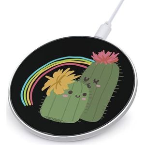 Cartoon Cactus Leuke Oplader Pad 10W Ronde Snelle Opladen Stand met Usb-kabel