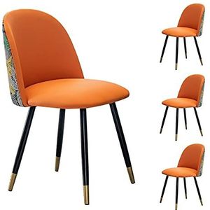 GEIRONV 43 × 43 × 82 cm Moderne keukenstoel, for woonkamer slaapkamer make-up stoel met metalen voeten lederen eetkamer stoel Set van 4 Eetstoelen (Color : Orange)
