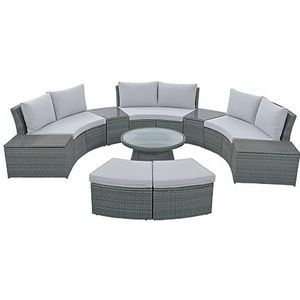 YYXZSL 10-delige Outdoor Sectionele Halve Ronde Patio Rotan Sofa Set, PE Rieten Conversatie Meubels Set Voor Gratis Combinatie