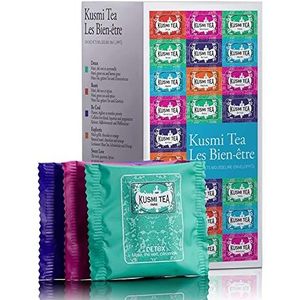 Kusmi Tea - Les Bien-être theezakjes set - Assortiment van gearomatiseerde thee en infusies - Detox, Boost, Sweet Love en Be Cool thee - Doos van 24 mousseline zakjes