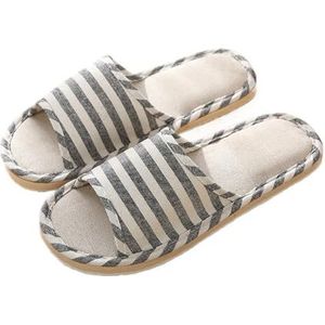 Stoffen huisslippers voor dames, indoor-vloer, platte schoenen, lente, herfst, linnen, flip-huisslippers, vrouwelijke pantoffel, comfortabel voor hotel en reizen, Zwart, Chinese 42-43