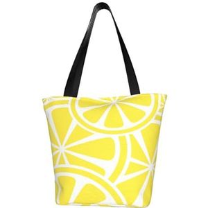 BeNtli Schoudertas, grote canvas tas, casual tas voor vrouwen, herbruikbare boodschappentassen, gele schijfje citroen, Als afbeelding, Eén maat