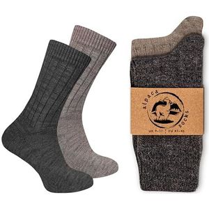 Alpaca wollen sokken voor heren en dames, 2 paar, fijn gebreid, warm, zacht, gezellig, natuurlijk, thermische, wandelen (DE/NL/SE/PL, Numeriek, 35, 38, Regular, Regular, Zand&Antraciet)