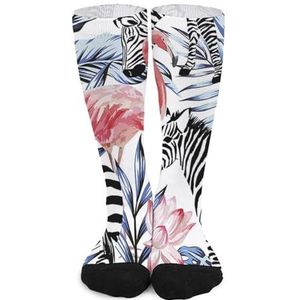 Roze Flamingo En Zebra Sport Sokken Winter Warme Dikke Atletische Kousen Voor Mannen Vrouwen