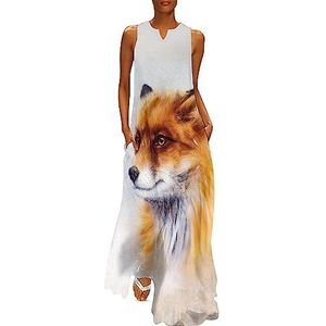 Schilderij van Wild Fox dames enkellange jurk slanke pasvorm mouwloze maxi-jurken casual zonnejurk 4XL