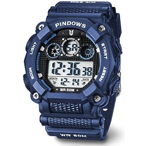 Digitale horloges voor mannen, Military Tactical Large Face Dial LED -horloge, Outdoor Sports Waterdichte elektronische horloges, met alarm/datum/stopwatch,Blauw