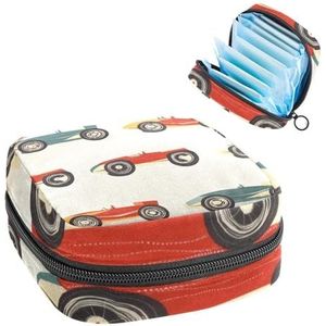 Retro raceauto patroon maandverband opbergtas grote menstruatie cup zakje met rits, menstruatie pads tas winkel panty voeringen tampons voor meisjes vrouwen