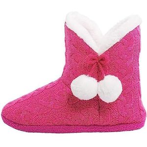Slipper Vrouwen/Dames Slippers Bont Gevoerd Inclusief Pom Poms | Donker Roze - M (38-39)