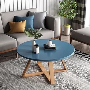 Massief houten salontafel, moderne ronde salontafel voor de woonkamer, houten boerenkoffietafel bijzettafel, kleine salontafel eindtafel(Blue,20''L x 20''W x16''H)