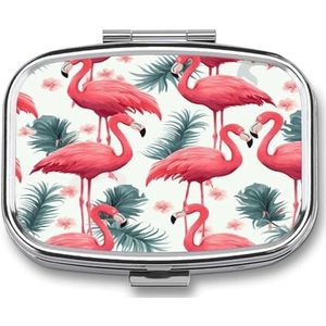 Roze Flamingo Patroon Pillendoos Pil Organizer Pil Case 2 Compartiment Geneeskunde Pil Organizer Kleine Pil Case Pil Container Pillenhouder Leuke Pillendoos Mini Pillendoosje