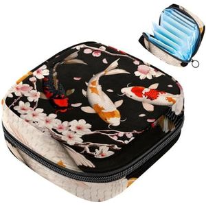MUOOUM Maandverband Opbergtas, Koi Fish Cherry Flower Menstruatie Cup Pouch, Draagbare Maandverband Pads Opbergzakken Vrouwelijke Menstruatie Eerste Menstruatie Tas voor Tiener Meisjes Vrouwen Dames