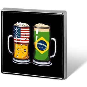 Braziliaanse Bier USA Braziliaanse Vlag Broche Pins Voor Mannen Vrouwen Vierkante Badge Kraag Pin Reversspeldjes Voor Jurk Jas Rugzak Accessoires