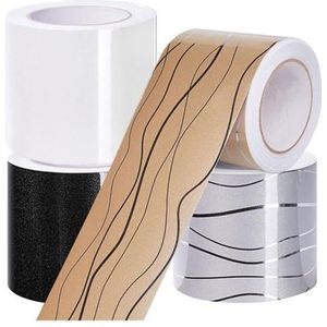 VDLLQYN, Zelfklevende behangrand, PVC-wandpanelen Peel off en plak plafondrand Deurframe Taillelijn Interieurdecoratie ，Zelfklevend behang(White Wave,8cm(W) X5m(L))