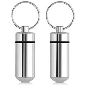 kwmobile - 2 Pillendoosje Sleutelhanger - Zilver - Aluminium - Handig Medicijnopberger