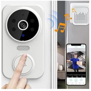 Draadloze deurbelcamera, WiFi Smart Deurbel Camera 2-weg Draadloze Visuele Intercom Deurbel met Afstandsbediening(White)