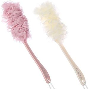 Met lang handvat voor vrouwen, badspons stok Loofah roze en wit