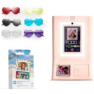 HP Sprocket Fotohokje Instant kleurenfotoprinter (Roze) + Zinkpapier (100 vellen) + Bril (6)