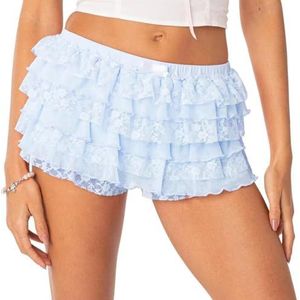 Kanten gelaagde shorts for dames Dames Ruffle Shorts Lolita Bloomers Y2k Fairy Lace gelaagde pompoenbroek (Color : Blue, Size : S)