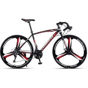 Road Bike 700C Variable Speed Adult Bicycle Shock Absorbing Dual Disc Brake Bicycle (Color : Black red, Size : 27SPEED_THREE-BLADE)