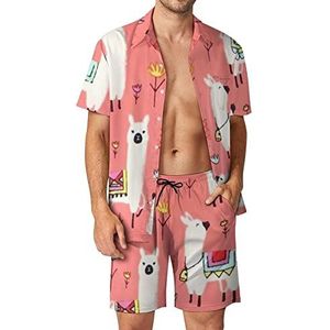 Llama Hawaiiaanse sets voor heren, button-down trainingspak met korte mouwen, strandoutfits, M