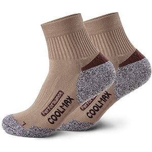 Piarini 2 paar Coolmax wandelsokken zomer kort, ademend, anti-blaren & gepolijst - outdoor trekkingsokken dames heren - maat 35-38 tot 47-50, beige, 35-38 EU