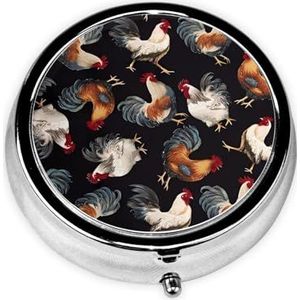 Franse hanen draagbare pillendoos, 3 compartimenten medicijnpillenetui, bedrukte pillenorganizer voor zakportemonnee en reizen