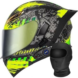 Motorfiets geïntegreerde Bluetooth helm DOT/ECE goedgekeurde motorfiets integraal opklapbare helm Motorhelm met anti-condens dubbele lens met microfoon F,XL(61-62cm)