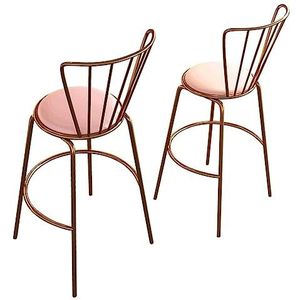 Barkrukken Fluwelen Barkruk Set Van 2 Armloze Lounge Keuken Barstoelen Keuken Eetkamerstoel Metalen Poten Voetsteun Barkruk(Pink+gold)