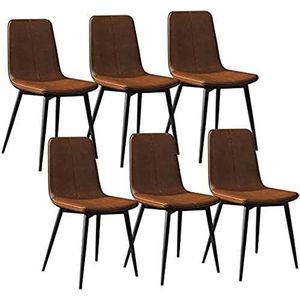 GEIRONV Set van 6 moderne keukenstoelen, for woonkamer slaapkamer kantoor lounge stoelen metalen poten PU lederen rugleuningen barkruk Eetstoelen (Color : Brown, Size : 43x40x86cm)