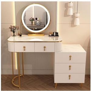 JAVPTAV Kaptafel, witte make-uptafel, make-uptafel met spiegelkaptafel en moderne bureaublad en 5 opbergladen, make-uptafel/make-uptafel